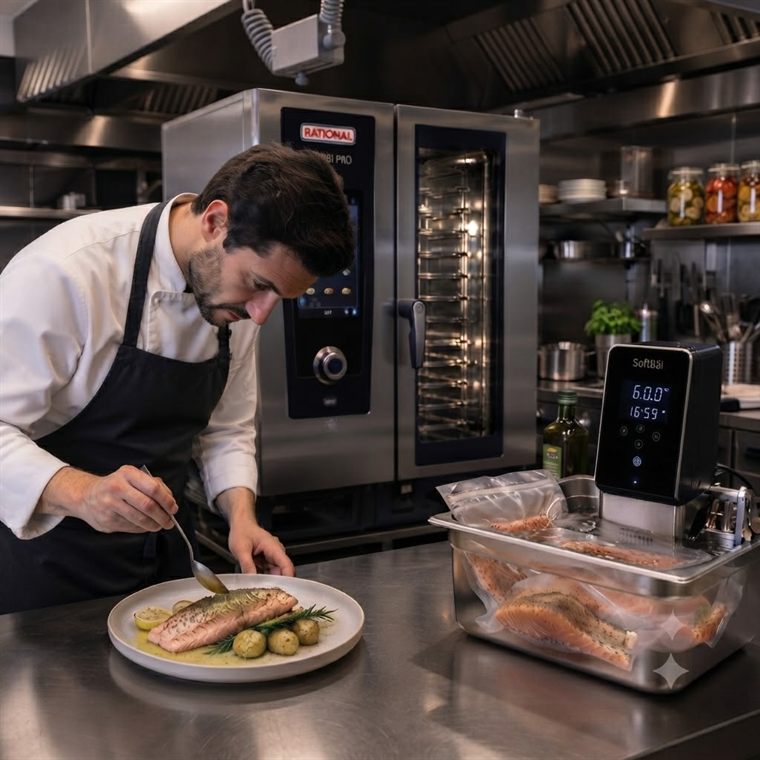 Chef preparando cocción al vacío